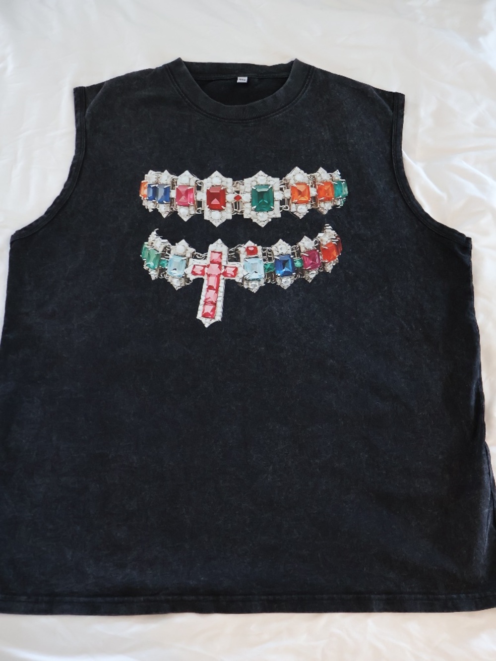Oversized Gold Teeth Bling Grill Cross diamonds Graphic sleeveless  Shirt